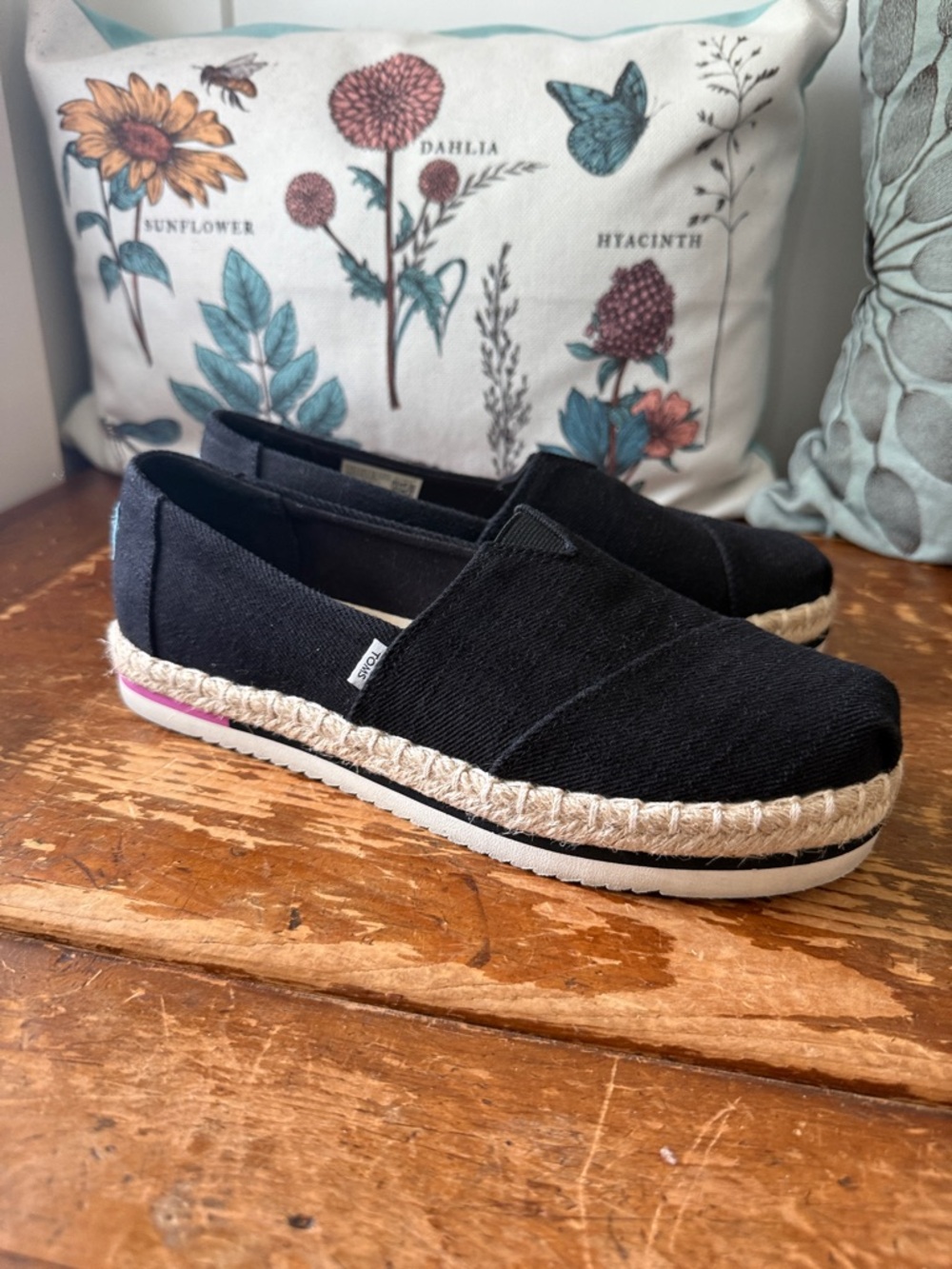 TOMS Womens Alpargata Platform Espadrille Slip On Canvas Shoe Black Size 8